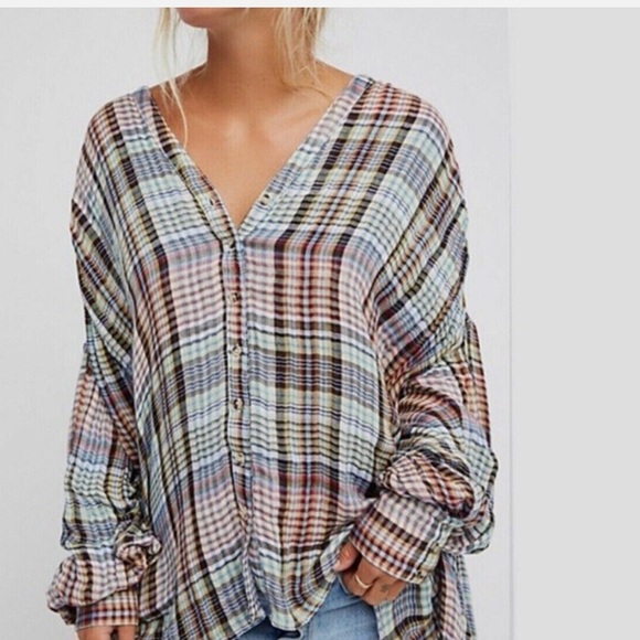 Free People Come On Over Plaid Button Down Shirt - Picture 3 of 12